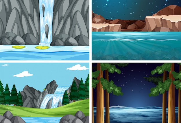 Free Vector set of nature landscape