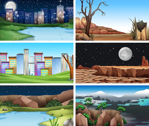 Free Vector set of nature landscapes background