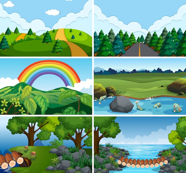 Free Vector set of nature scenes