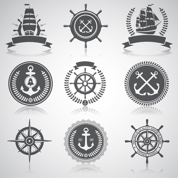 Free Vector set of nautical emblems, labels and esignaed elements,