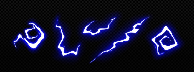 Free Vector set of neon blue lightning strike effects