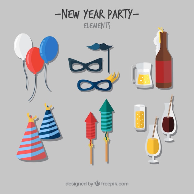 Free Vector set of new year celebration elements