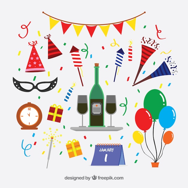 Free Vector set of new year party elements