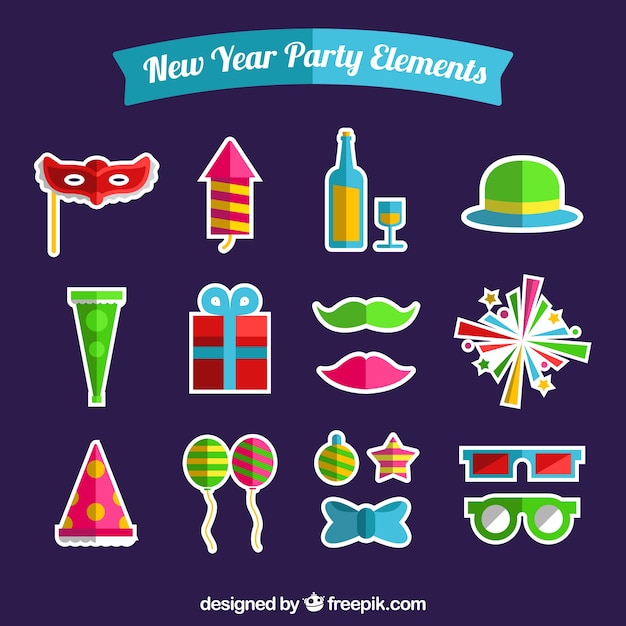 Set of new year party elements