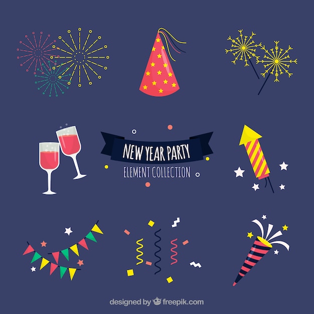 Free Vector set of new year party elements