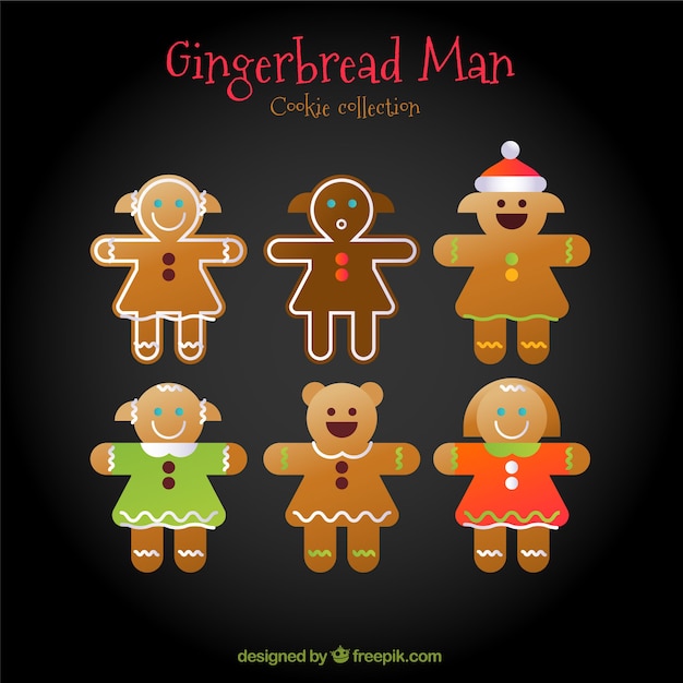 Free Vector set of nice gingerbread cookies in flat design