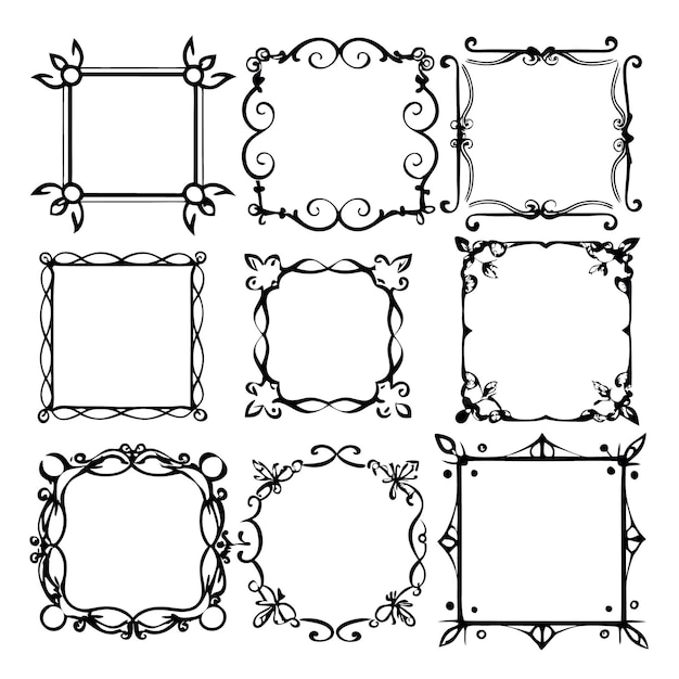 Free Vector set of nine decorative frames in black and white