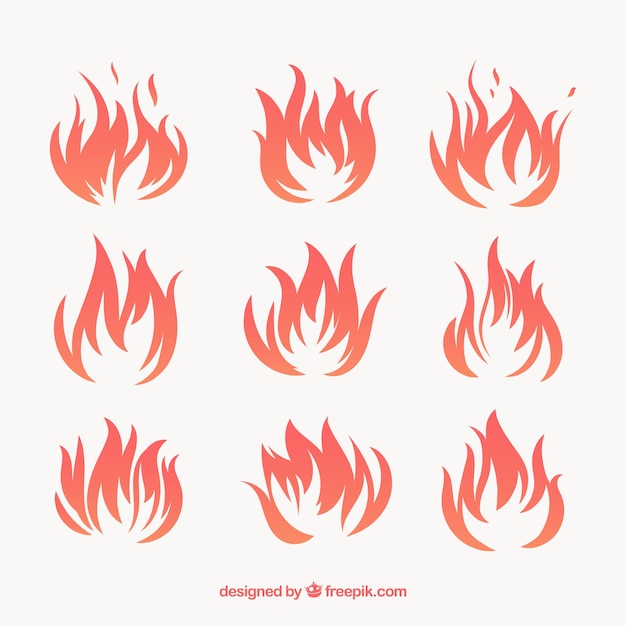 Free Vector set of nine fire flames with variety of designs