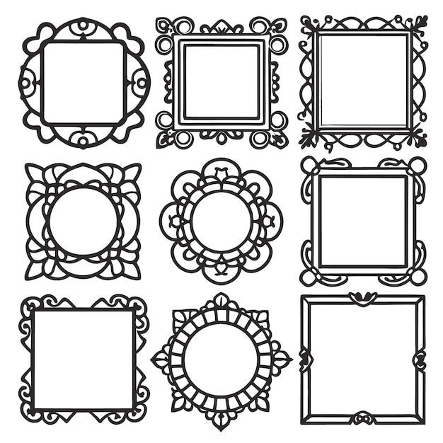 Free Vector set of nine ornate decorative frames with different shapes and designs