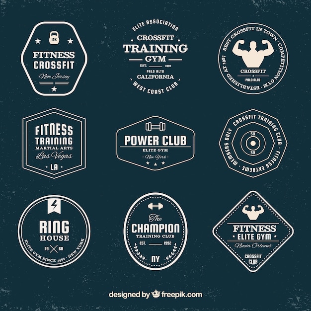 Set of nine retro fitness labels