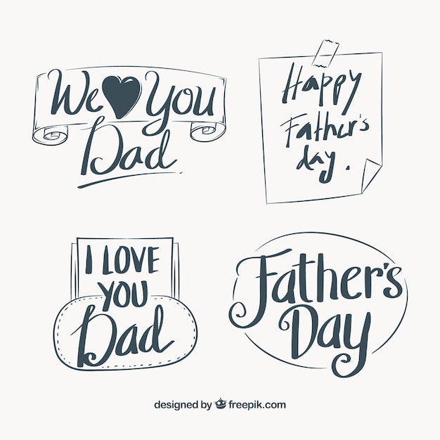 Free Vector set of note and retro father's day stickers