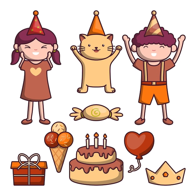 Free vector set of object element for birthday party