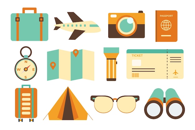 Set of object element travel oversea in cartoon vector