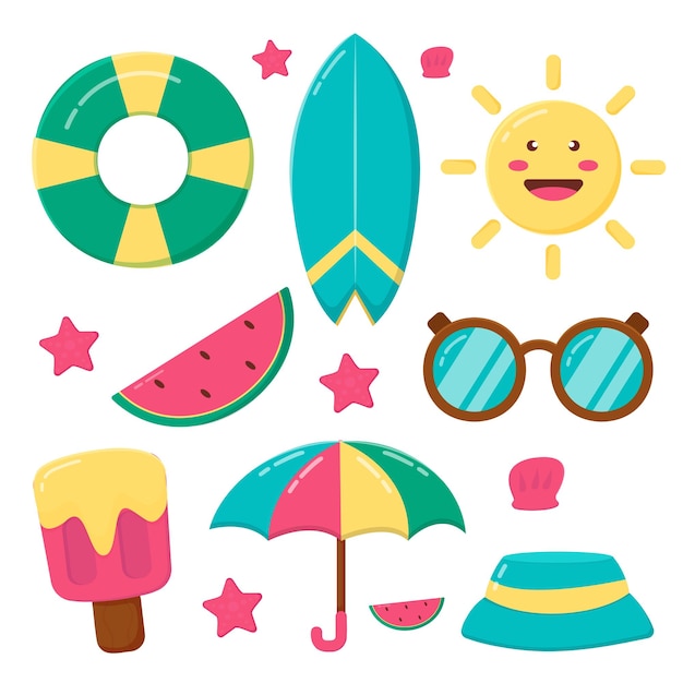 Free Vector set of object element for travel on summer vacation