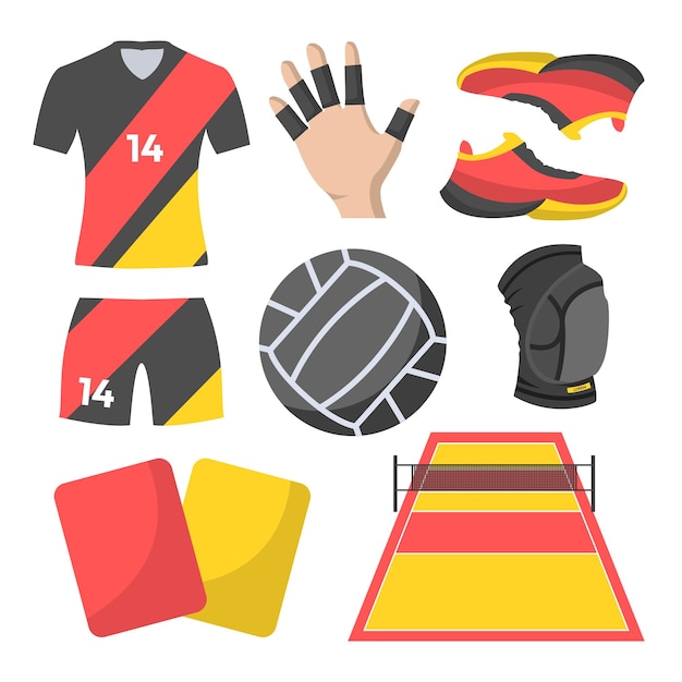 Free Vector set of object element of volleyball training and competition