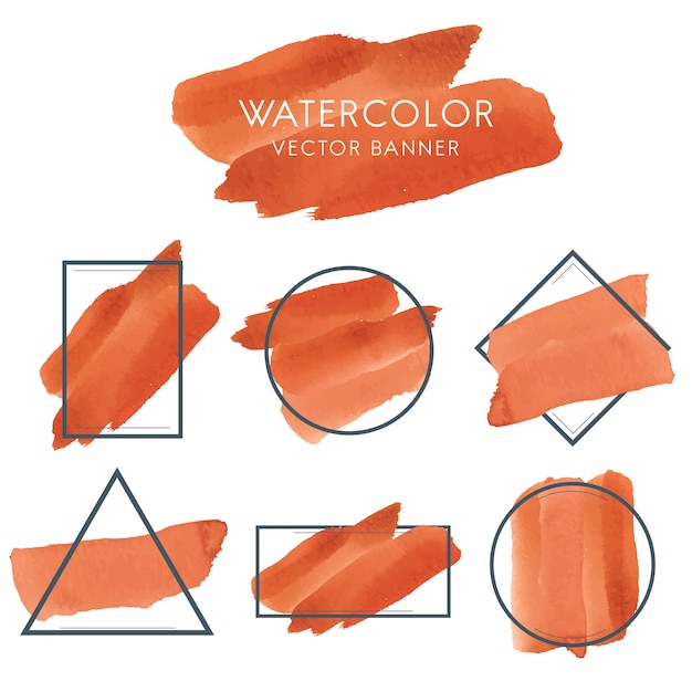 Free Vector set of orange watercolor banner design vector