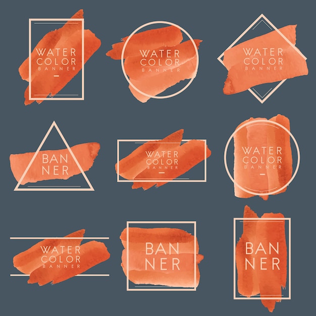 Free Vector set of orange watercolor banner design vector