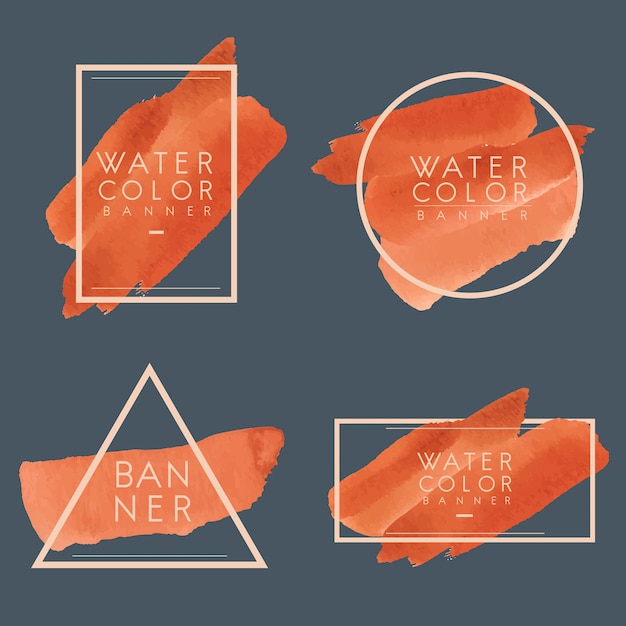 Free Vector set of orange watercolor banner design vector