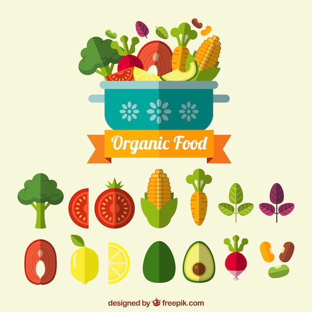 Set of organic food in flat design