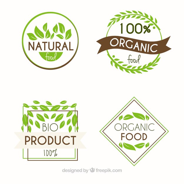 Set of organic food stickers with brown details