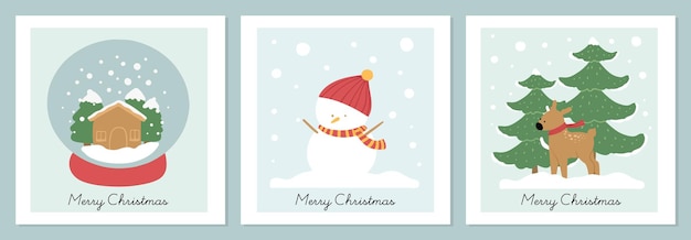 Set of Organic hand drawn christmas cards vector illustration