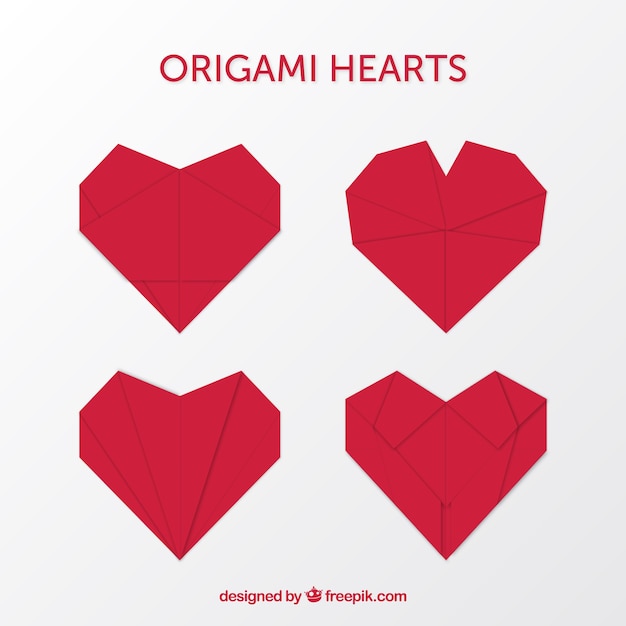 Free Vector set of origami decorative hearts