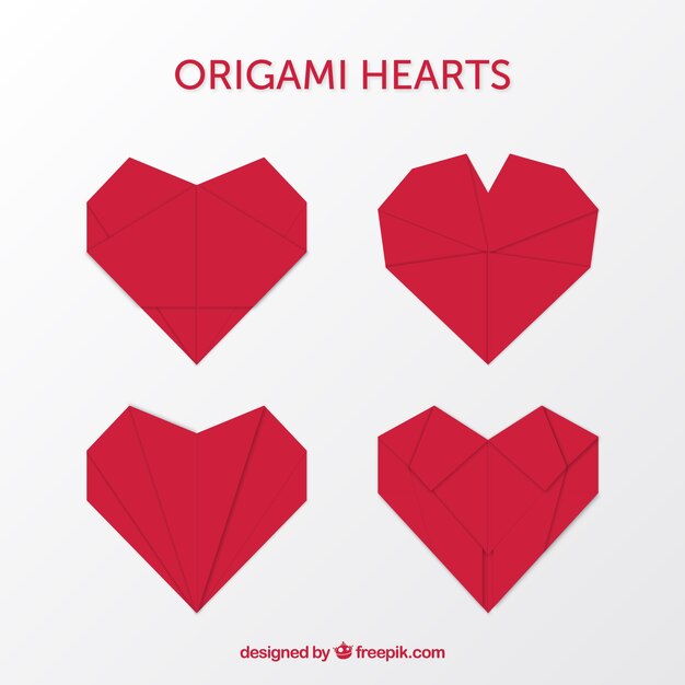 Set of origami decorative hearts