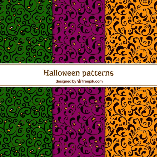 Free Vector set of ornamental patterns of hand drawn colors