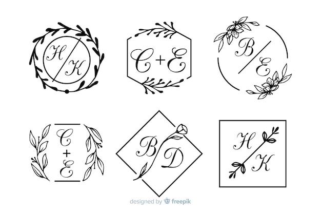 Free Vector set of ornamental wedding monogram 