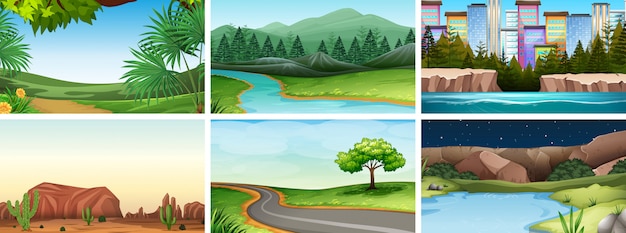 Free Vector set of outdoor nature scenes blank empty templates