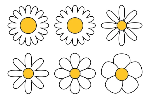 Free vector set of outline daisies on white background