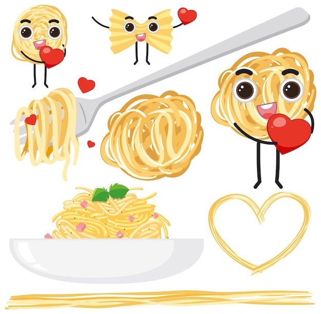 Free vector set of pasta cartoon