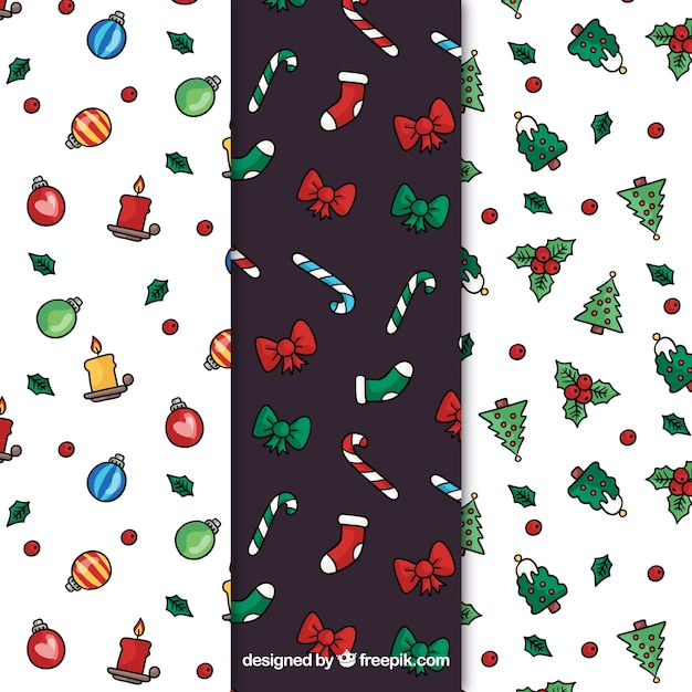 Set of patterns with decorative christmas drawings