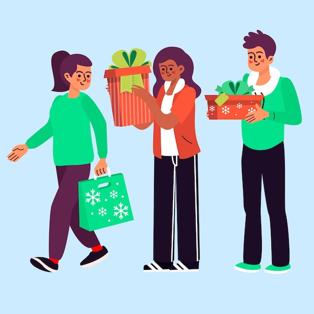 Free Vector set of people buying presents