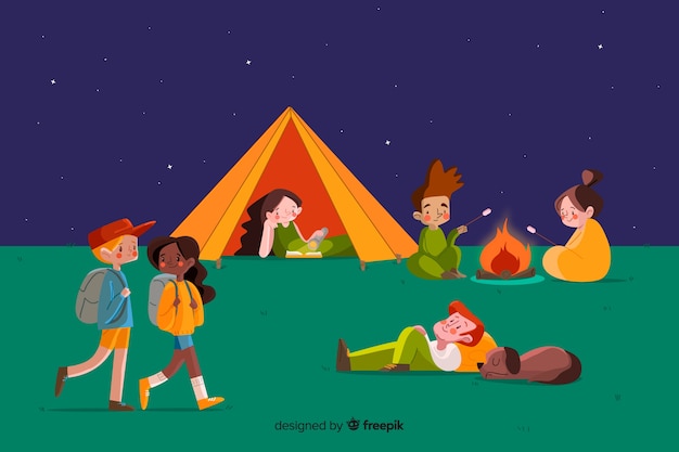 Set of people camping flat design