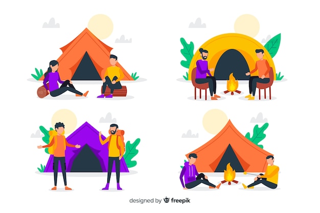 Free Vector set of people camping in nature