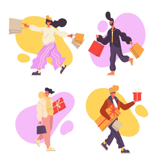 Free vector set of people carrying shopping bags