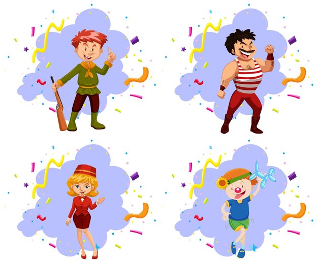 Set of people on confetti background