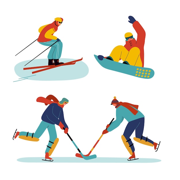 Free Vector set of people doing winter activities