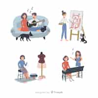 Free vector set of people enjoying their free time