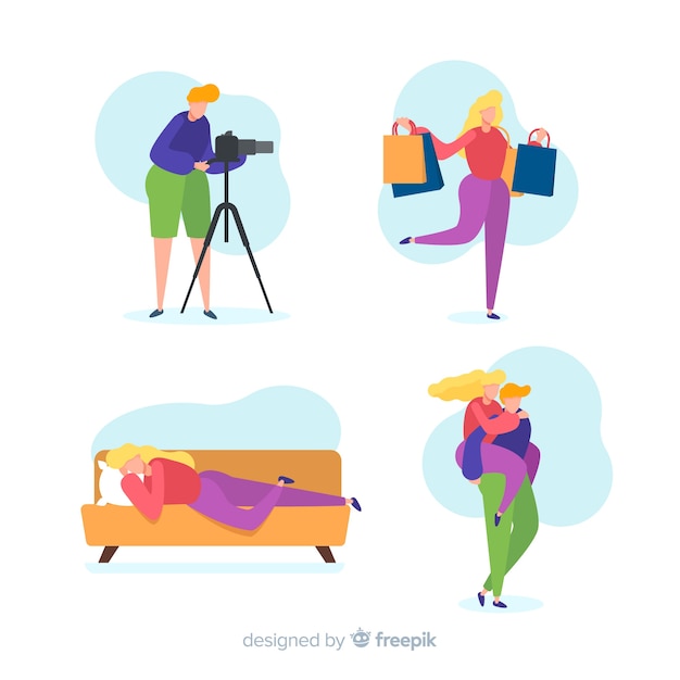 Free Vector set of people enjoying their hobbies