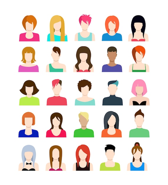 Free Vector set of people icons in flat style with faces