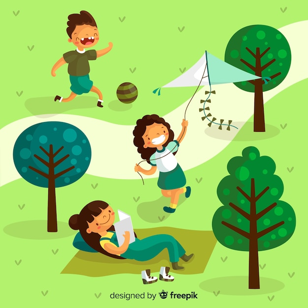 Free Vector set of people in the park