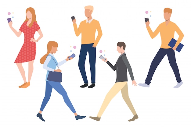 Free Vector set of people using smartphones