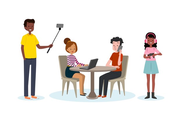 Set of people with devices