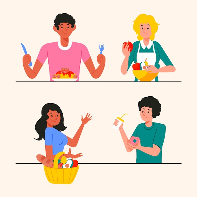 Free Vector set of people with food