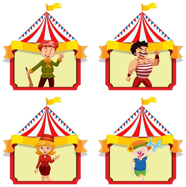 Set of people working in circus