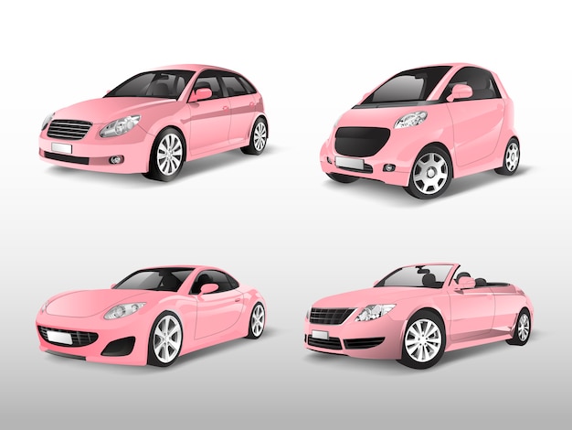 Free Vector set of pink car vectors