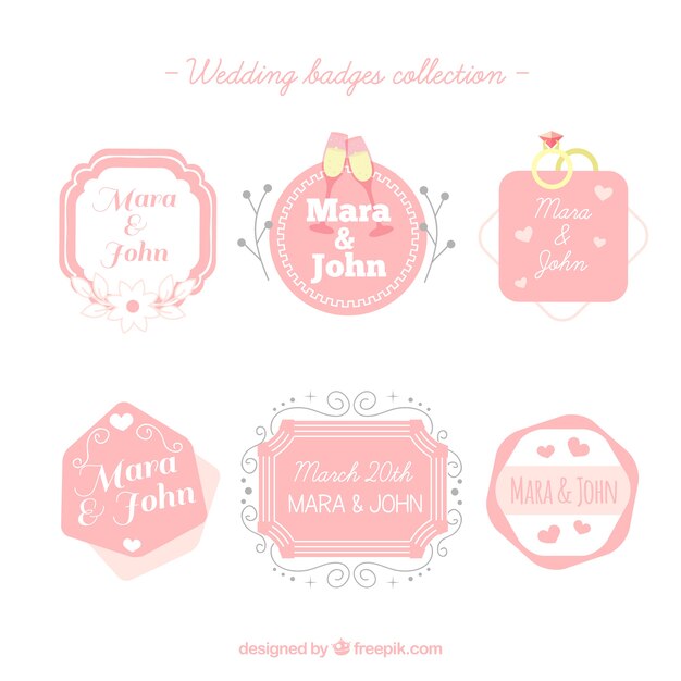 Set of pink wedding badges