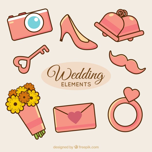 Set of pink wedding items